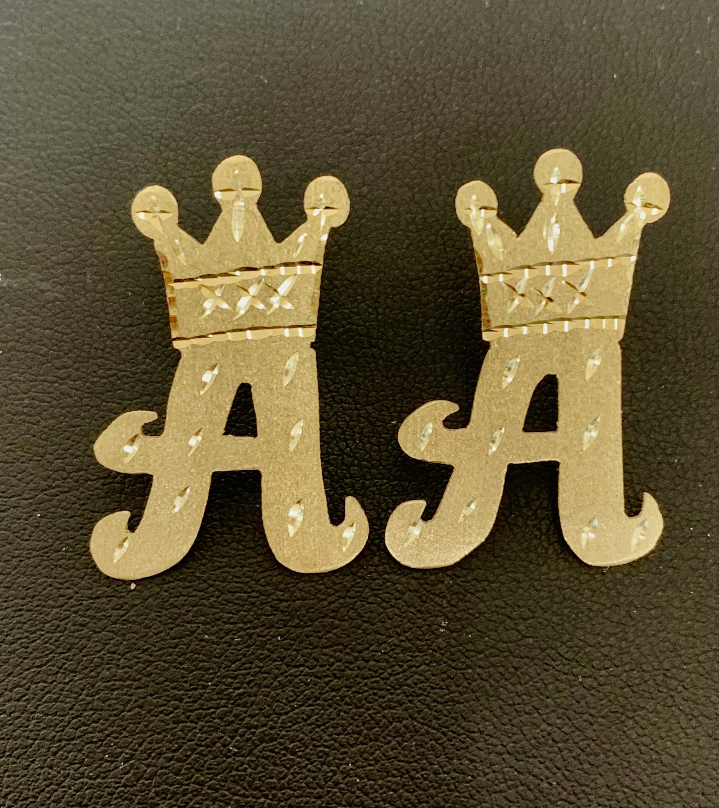 10k custom A with crown earrings