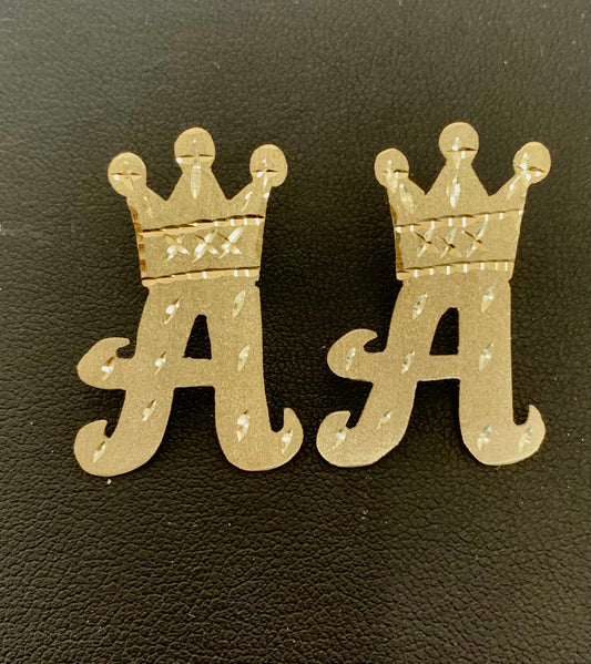 10k custom A with crown earrings