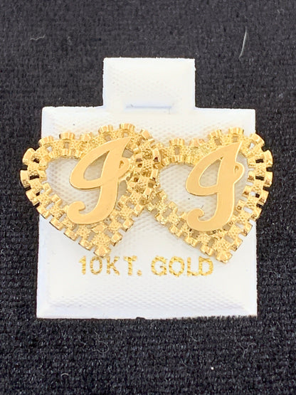10k Yellow Gold Big Presidential link Heart I Initial Earrings,