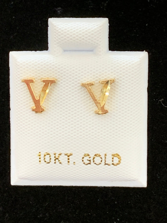 10k V initial earrings