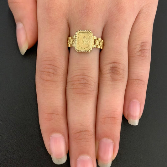 10K Gold Presidential Style Band "C" Ring, 10k Initial Ring , Alphabet Rolly Ring for Gift, 10k Gold Ring, 10k Gold Name Ring, Rollie Ring
