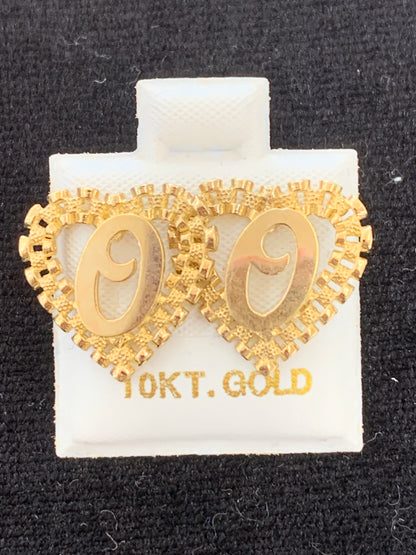 10k Yellow Gold Small Presidential link Heart O Initial Earrings,