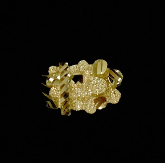 10k Gold Cross Nugget Ring, Gold Cross Nugget Style Ring, Men's Gold Ring, Cross Ring, Gifts for him, Birthday Gift, Small Medium Nugget Ring (Style 3&4)