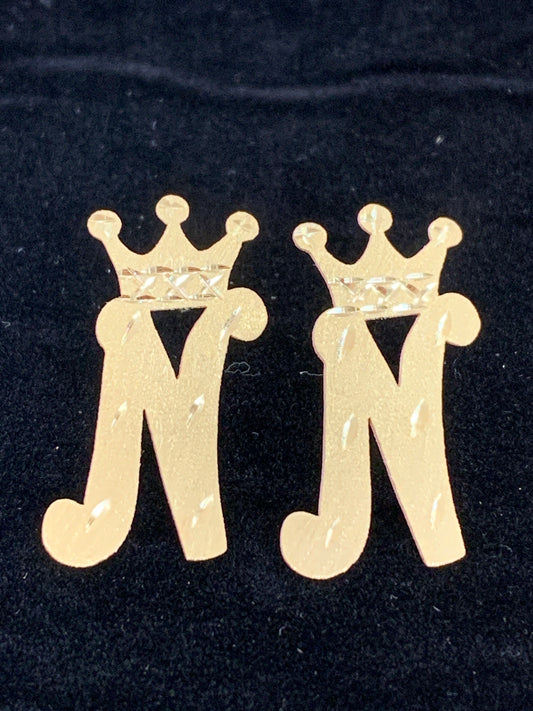 10k custom N initial with crown earrings