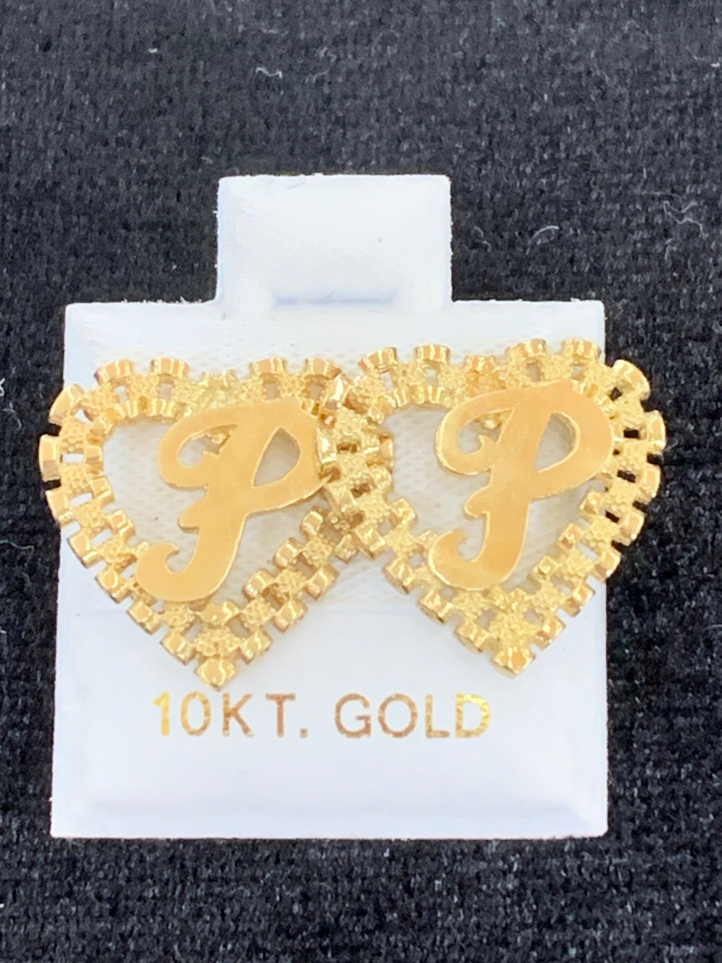 10k Yellow Gold Small Presidential link Heart P Initial Earrings,