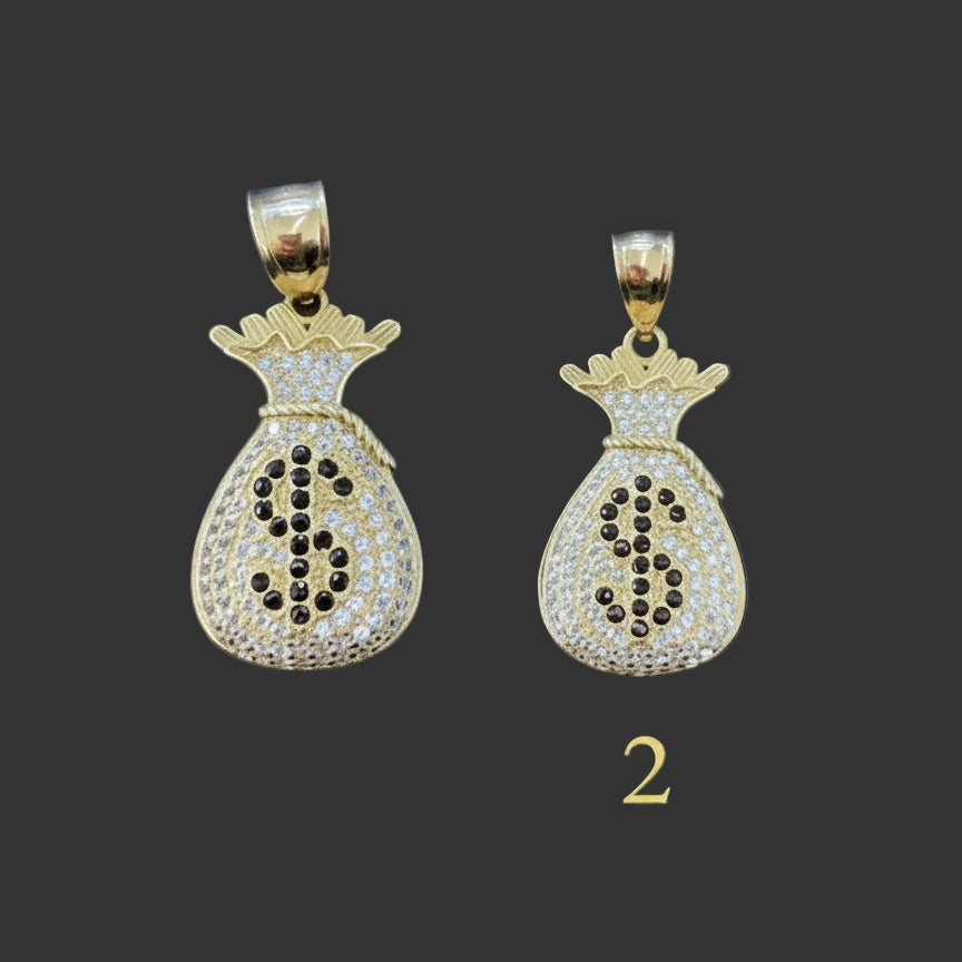 10k Gold Money Bag Pendant, Money Pendant for Chain, Small Money Bag Charm, CZ Money Pendant, Gifts for Him, Money Bag Dollar Sign Pendant 10k.