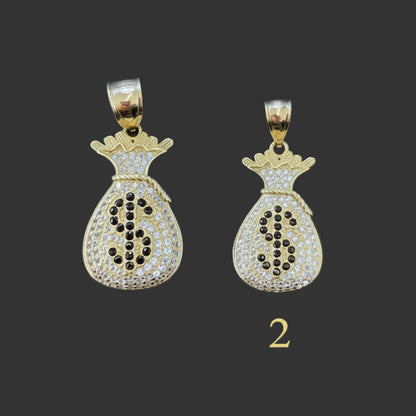 10k Gold Money Bag Pendant, Money Pendant for Chain, Small Money Bag Charm, CZ Money Pendant, Gifts for Him, Money Bag Dollar Sign Pendant 10k.
