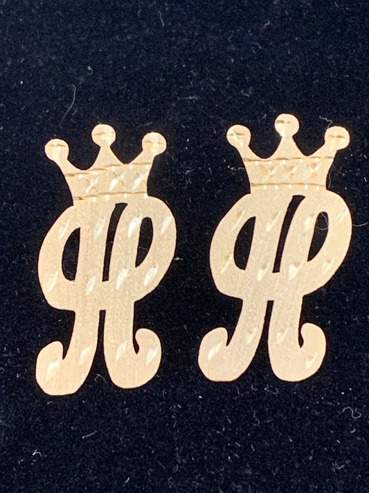 10k custom H initial with crown earrings