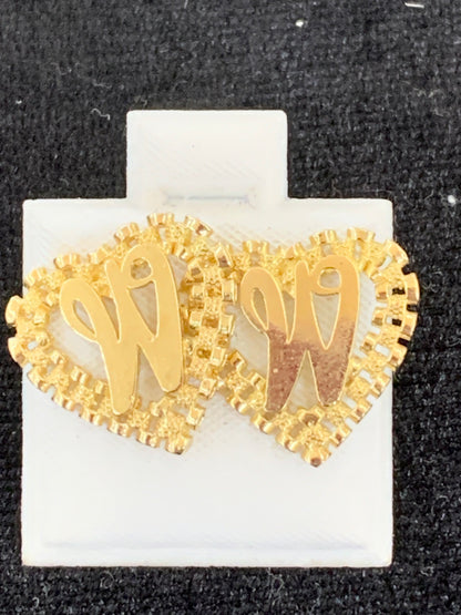 10k Yellow Gold Big Presidential link Heart W Initial Earrings,