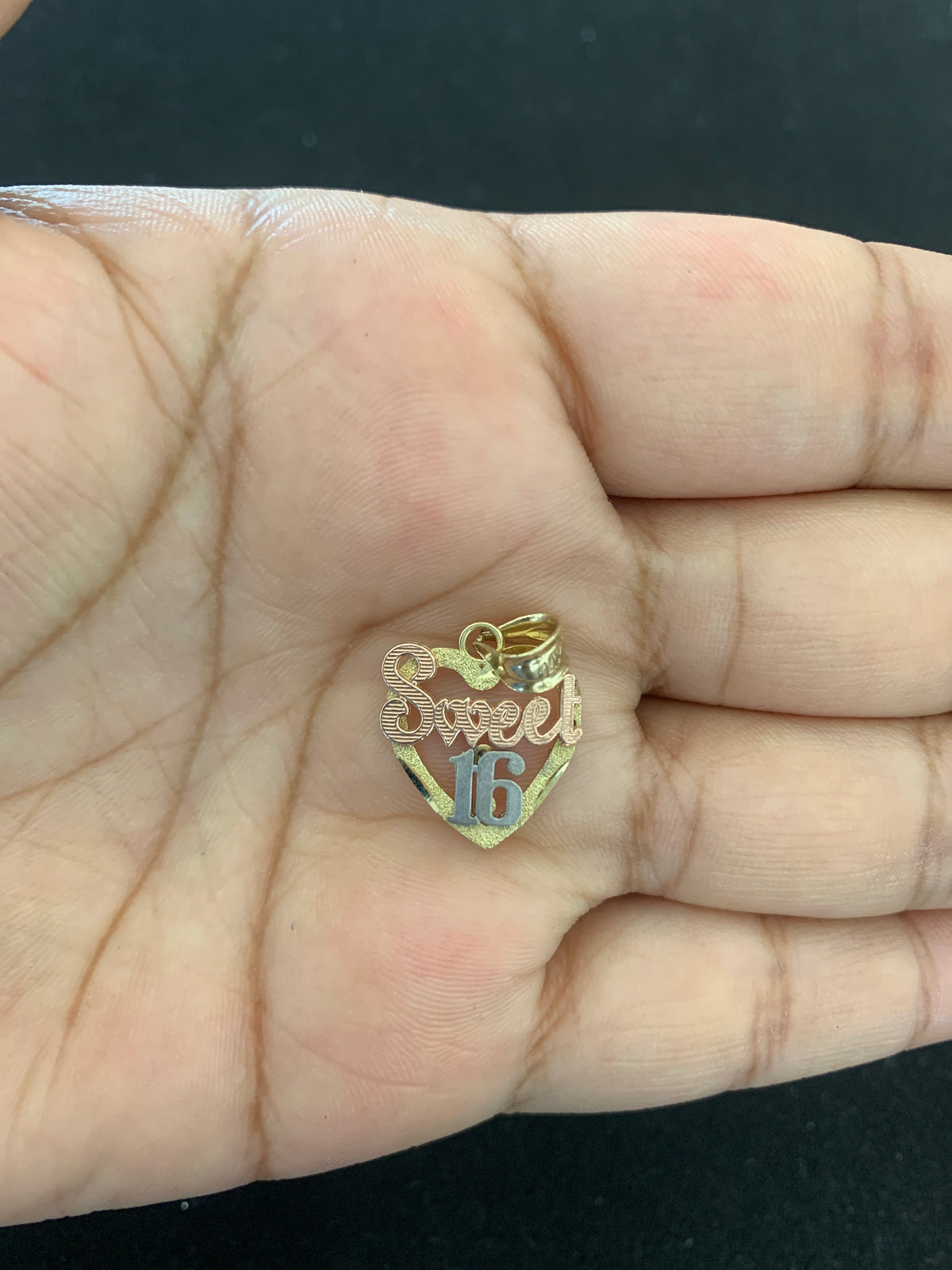 14k Yellow Gold Heart Sweet 16 pendant, sweet 16 gold charm, gold heart 16 pendant