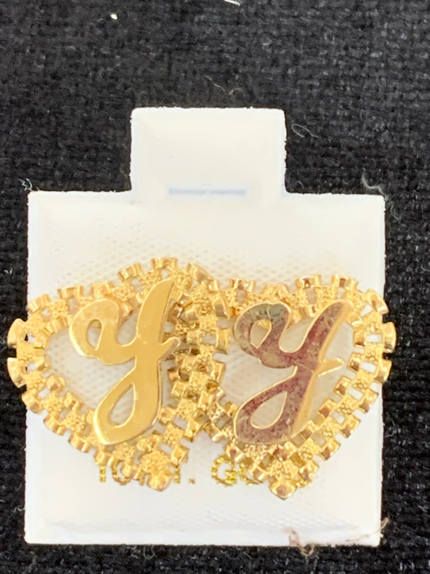 10k Yellow Gold Small Presidential link Heart Y Initial Earrings,