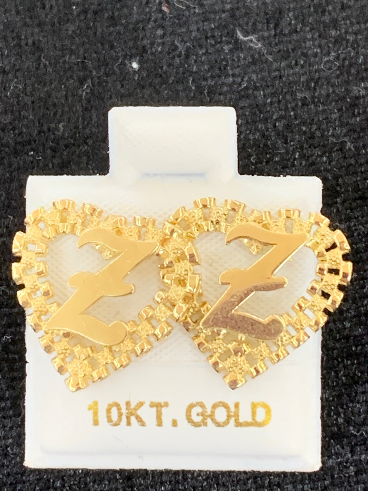 10k Yellow Gold Small Presidential link Heart Z Initial Earrings,