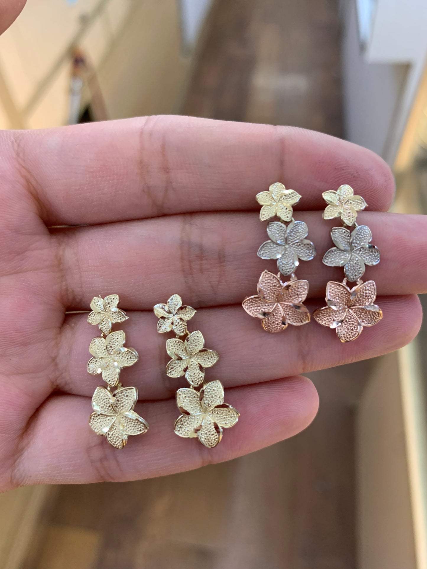10k Gold Hibiscus Drop Earrings, Floral Earrings, Plumeria Earrings, Hawaiian Flower Earrings, Gold Hibiscus Flower Earrings, Hibiscus Earrings, Hibiscus Flower Earrings