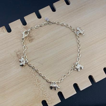 10k Gold Elephants Bracelet, Women's Elephant Charm Gold Bracelet, Lucky Bracelet, Gold Small Charms Bracelet