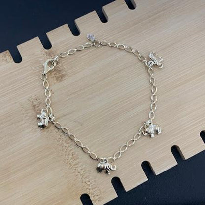 10k Gold Elephants Bracelet, Women's Elephant Charm Gold Bracelet, Lucky Bracelet, Gold Small Charms Bracelet