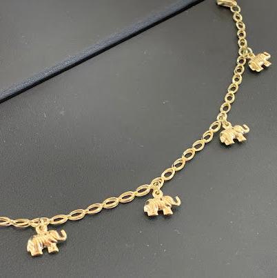 10k Gold Elephants Bracelet, Women's Elephant Charm Gold Bracelet, Lucky Bracelet, Gold Small Charms Bracelet
