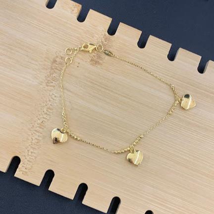 10k Gold Heart Bracelet, Women's Heart Charms Gold Bracelet, Gold Heart Design Bracelet