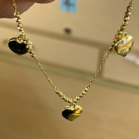 10k Gold Heart Bracelet, Women's Heart Charms Gold Bracelet, Gold Heart Design Bracelet