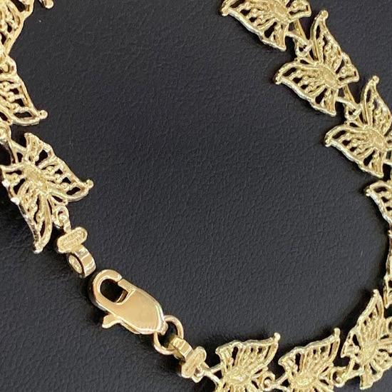 10k Gold Butterfly Bracelet, Women's Butterfly Charm Gold Bracelet, Gold Bracelet Gift