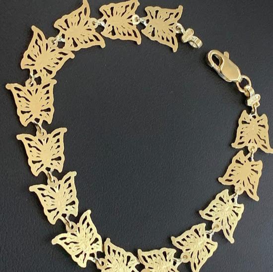 10k Gold Butterfly Bracelet, Women's Butterfly Charm Gold Bracelet, Gold Bracelet Gift