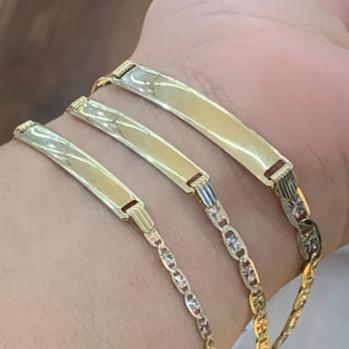 14k Gold Valentino ID Bracelet, Valentino ID Bracelet, Name Plate Gold Bracelet, Valentino Tri Color Link Bracelet, Custom Name Engrave