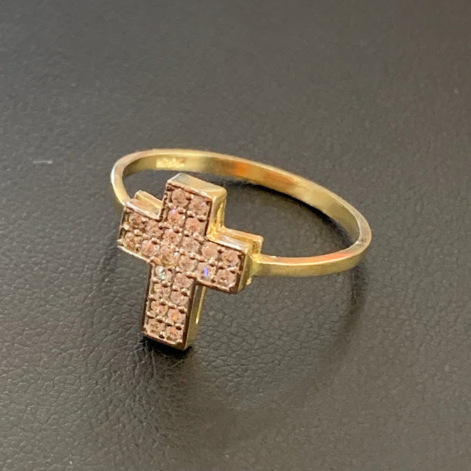 10k Gold Cross Ring, Small Cross Ring,  Gift for Her, CZ Stone Gold Ring