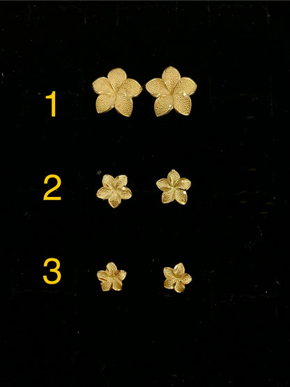 10k Gold Hibiscus Earrings, Floral Earrings, Plumeria Earrings, Hawaiian Flower Earrings, Gold Hibiscus Flower Earrings, Hibiscus Earrings, Hibiscus Flower Earrings