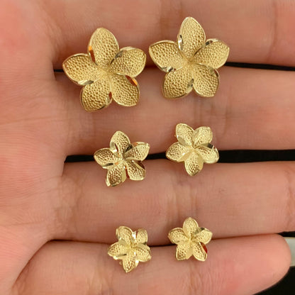 10k Gold Hibiscus Earrings, Floral Earrings, Plumeria Earrings, Hawaiian Flower Earrings, Gold Hibiscus Flower Earrings, Hibiscus Earrings, Hibiscus Flower Earrings