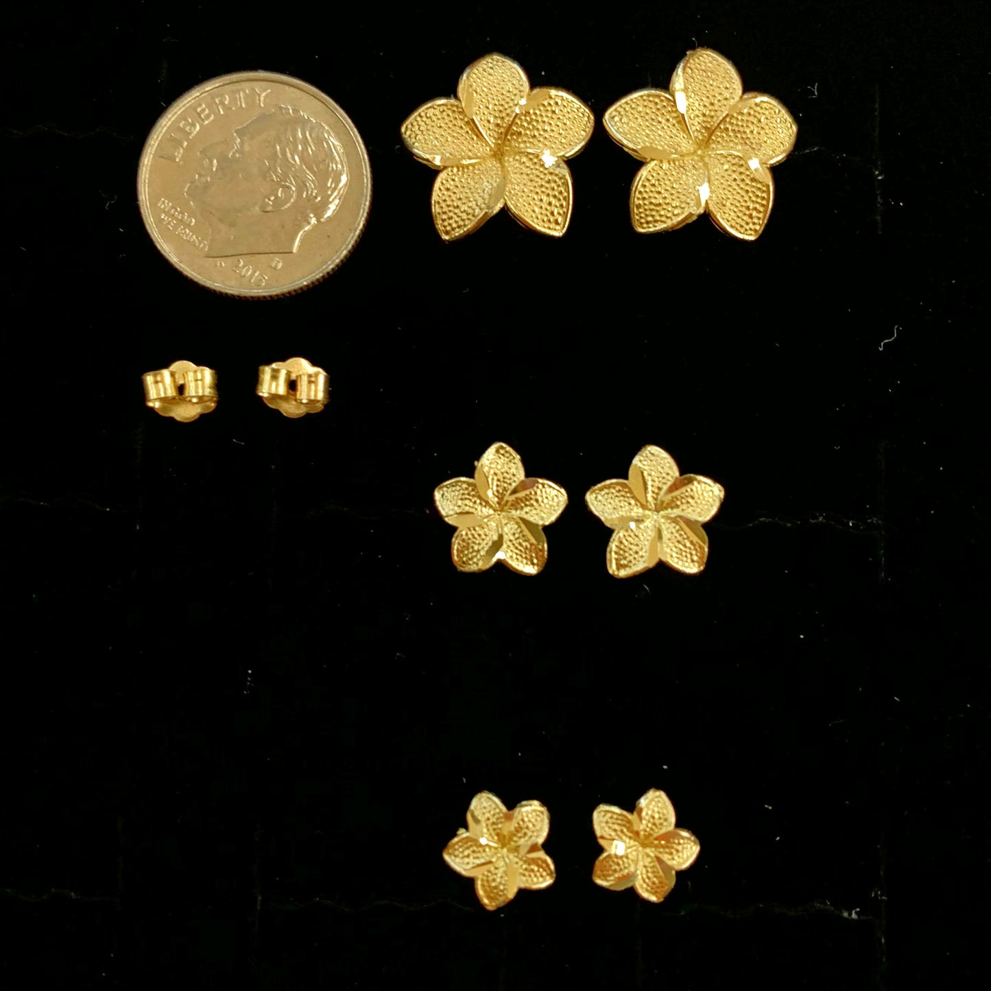 10k Gold Hibiscus Earrings, Floral Earrings, Plumeria Earrings, Hawaiian Flower Earrings, Gold Hibiscus Flower Earrings, Hibiscus Earrings, Hibiscus Flower Earrings