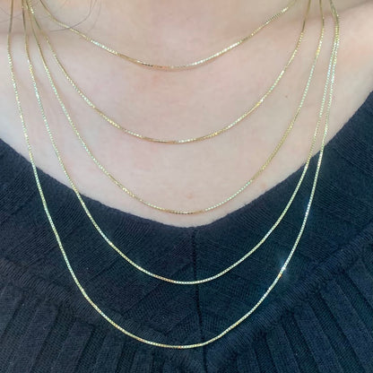 10k Yellow Gold Box Chain, Thin Chain, Women's Gold Chain, Gold Dainty Necklace, 1mm Gold Chain