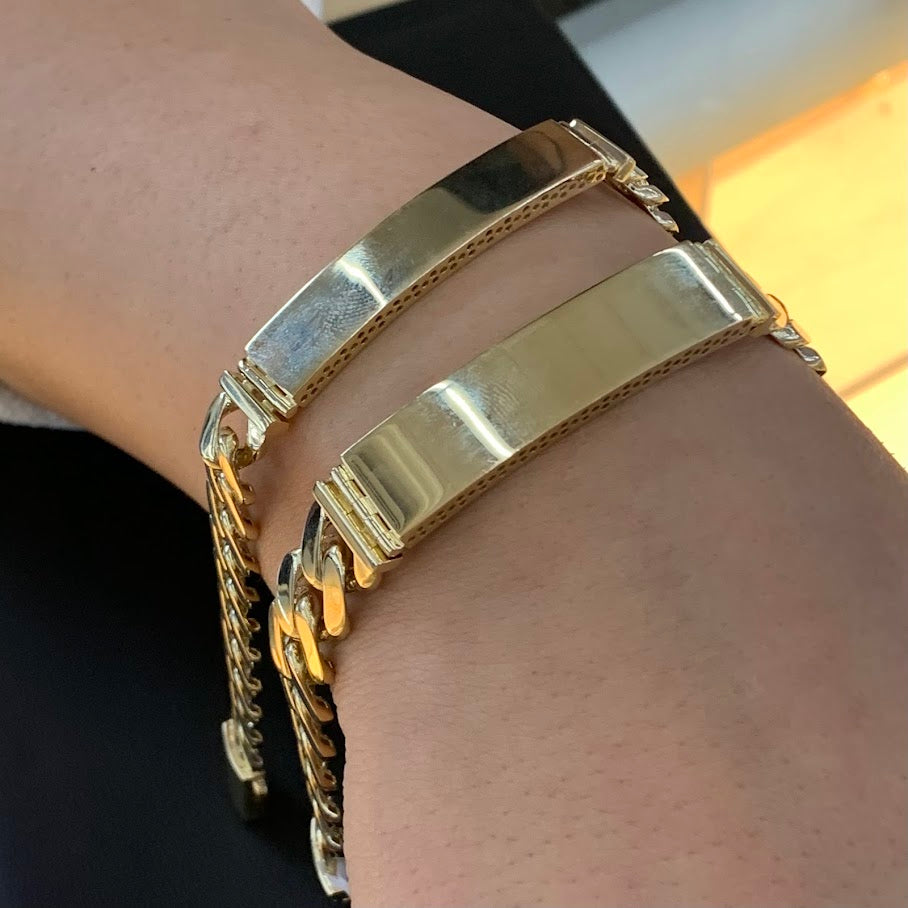 14k Gold Monaco ID Bracelet, Chain Link ID Bracelet, Name Plate Gold Bracelet, Yellow Gold, Monaco Style Link Bracelet, Custom Name Engrave Bracelet