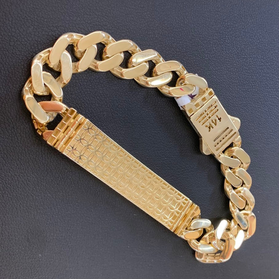 14k Gold Monaco ID Bracelet, Chain Link ID Bracelet, Name Plate Gold Bracelet, Yellow Gold, Monaco Style Link Bracelet, Custom Name Engrave Bracelet