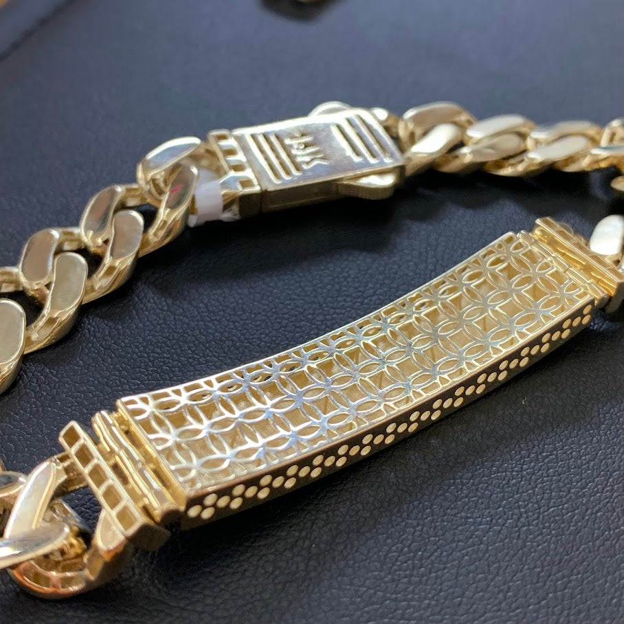 14k Gold Monaco ID Bracelet, Chain Link ID Bracelet, Name Plate Gold Bracelet, Yellow Gold, Monaco Style Link Bracelet, Custom Name Engrave Bracelet