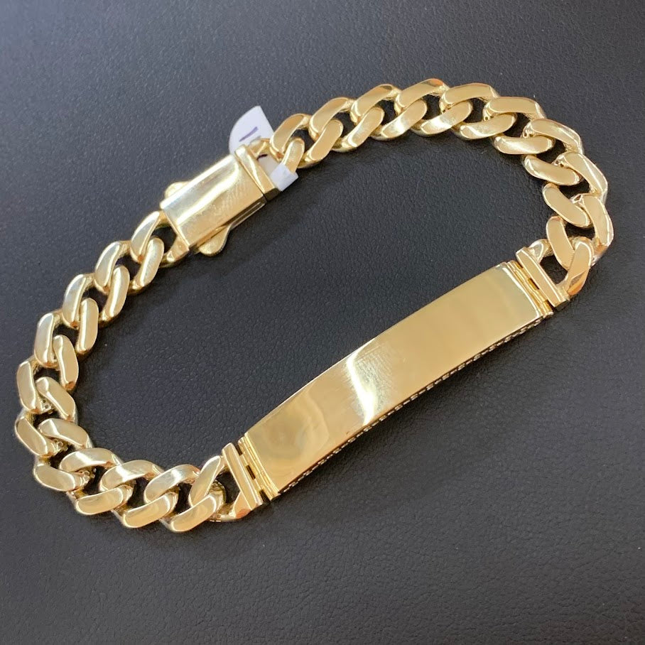 14k Gold Monaco ID Bracelet, Chain Link ID Bracelet, Name Plate Gold Bracelet, Yellow Gold, Monaco Style Link Bracelet, Custom Name Engrave Bracelet