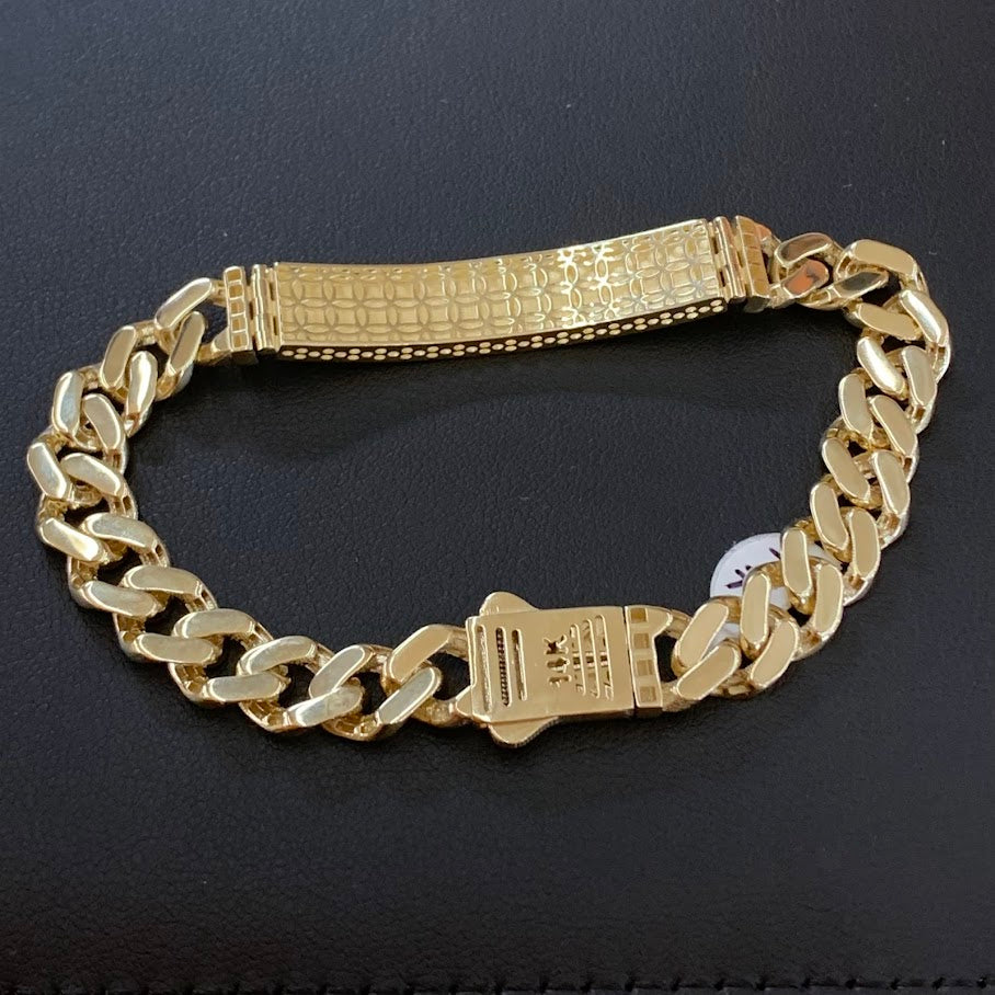 14k Gold Monaco ID Bracelet, Chain Link ID Bracelet, Name Plate Gold Bracelet, Yellow Gold, Monaco Style Link Bracelet, Custom Name Engrave Bracelet