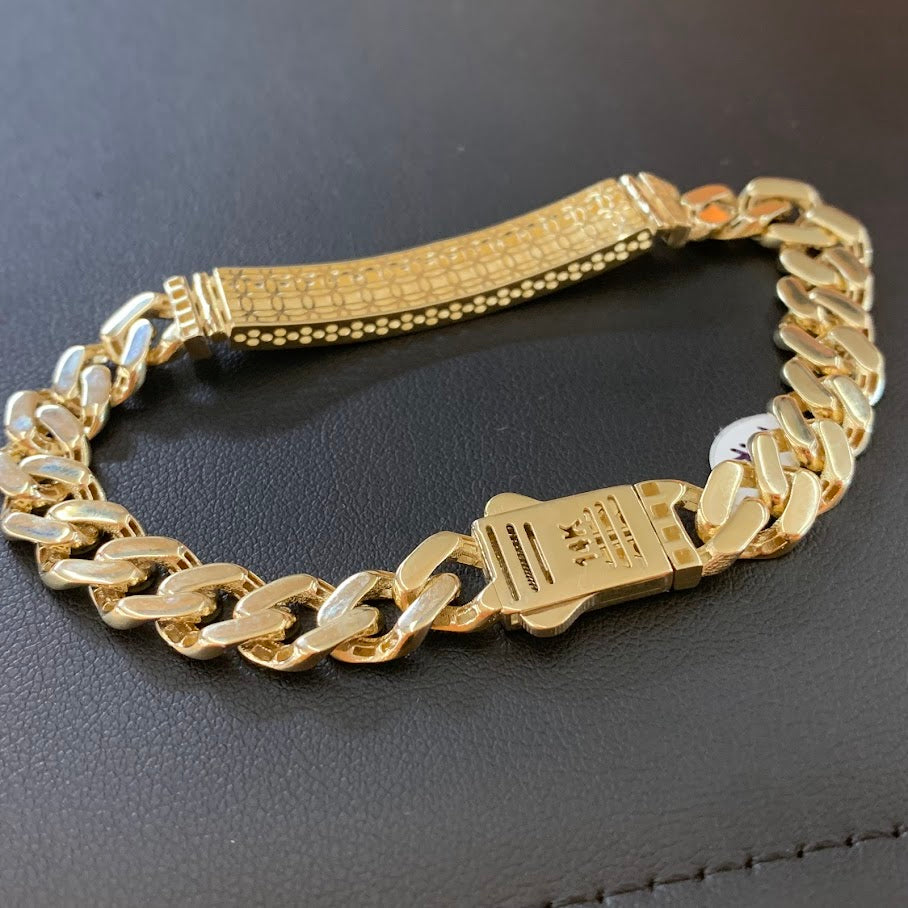 14k Gold Monaco ID Bracelet, Chain Link ID Bracelet, Name Plate Gold Bracelet, Yellow Gold, Monaco Style Link Bracelet, Custom Name Engrave Bracelet