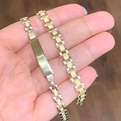 10k Gold RX ID Bracelet, Name Plate Gold Bracelet,Presidential Style Link, Custom Name Engrave Bracelet