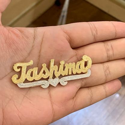 10k Gold Custom Slider Name Plate, Name Slider Pendant for Presidential Chain, Gold Custom Name with Heart Bar, Yellow Gold White Gold Customize, Slider Double Plate Charm