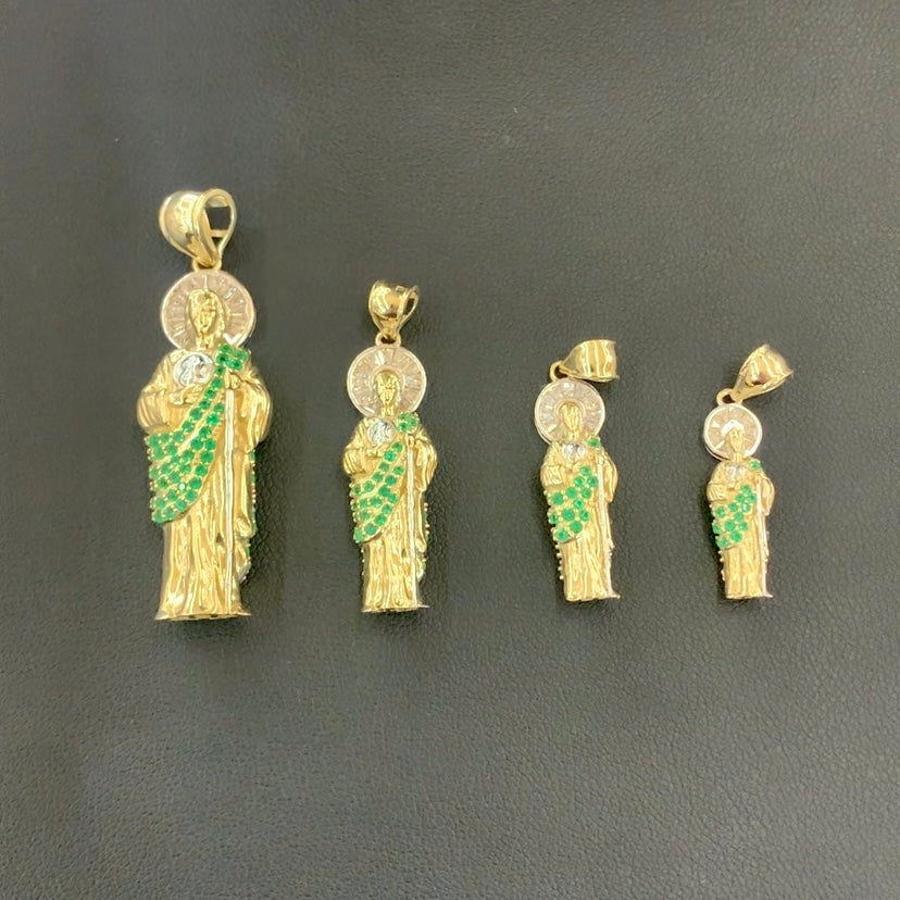 14k Gold Saint Jude Pendant with Stone, San Jude Charm, Mini San Jude Charm, Genuine Gold 3D St. Jude Pendant