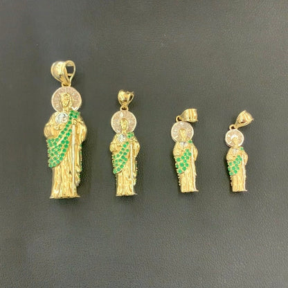 14k Gold Saint Jude Pendant with Stone, San Jude Charm, Mini San Jude Charm, Genuine Gold 3D St. Jude Pendant