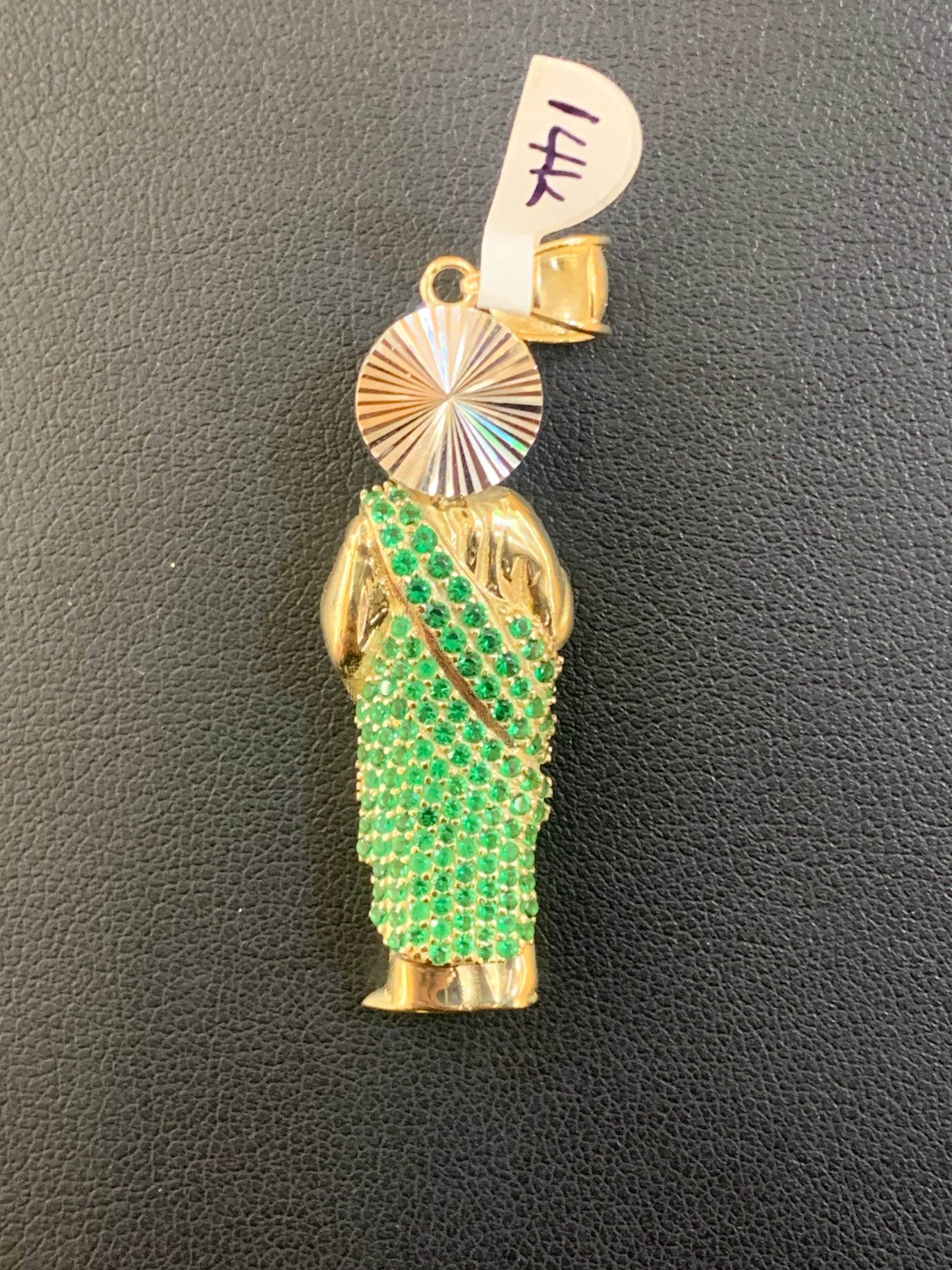 14k Gold Saint Jude Pendant with Stone, San Jude Charm, Mini San Jude Charm, Genuine Gold 3D St. Jude Pendant