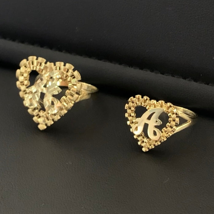 10k Gold Heart Presidential Link "A" Initial Ring