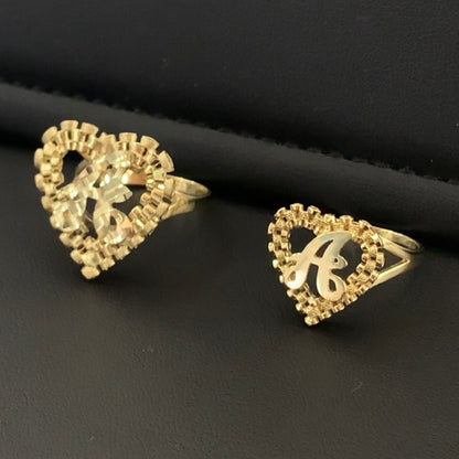 10k Gold Heart Presidential Link "A" Initial Ring