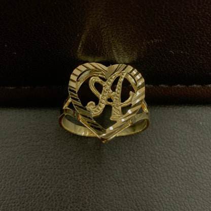 10k Real Gold Heart "A"  Initial Ring, 10k Gold Initial Alphabet Ring, Name Initial Ring, Letter Ring, Heart Love Initial Ring, Promise Ring