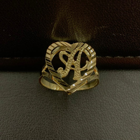 10k Real Gold Heart "A"  Initial Ring, 10k Gold Initial Alphabet Ring, Name Initial Ring, Letter Ring, Heart Love Initial Ring, Promise Ring
