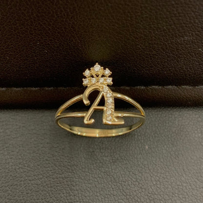 10k Gold Crown "A" Initial Ring, 10k Gold Initial Alphabet Ring, Name Initial Ring, Letter Ring, Crown Initial Ring, CZ 10k, Promise Ring