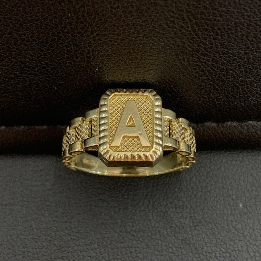 10K Gold Presidential Style Band "A" Ring, 10k Initial Ring , Alphabet Rolly Ring for Gift, 10k Gold Ring, 10k Gold Name Ring, Rollie Ring