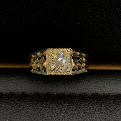 10k Gold Small Square Initial Ring "A"