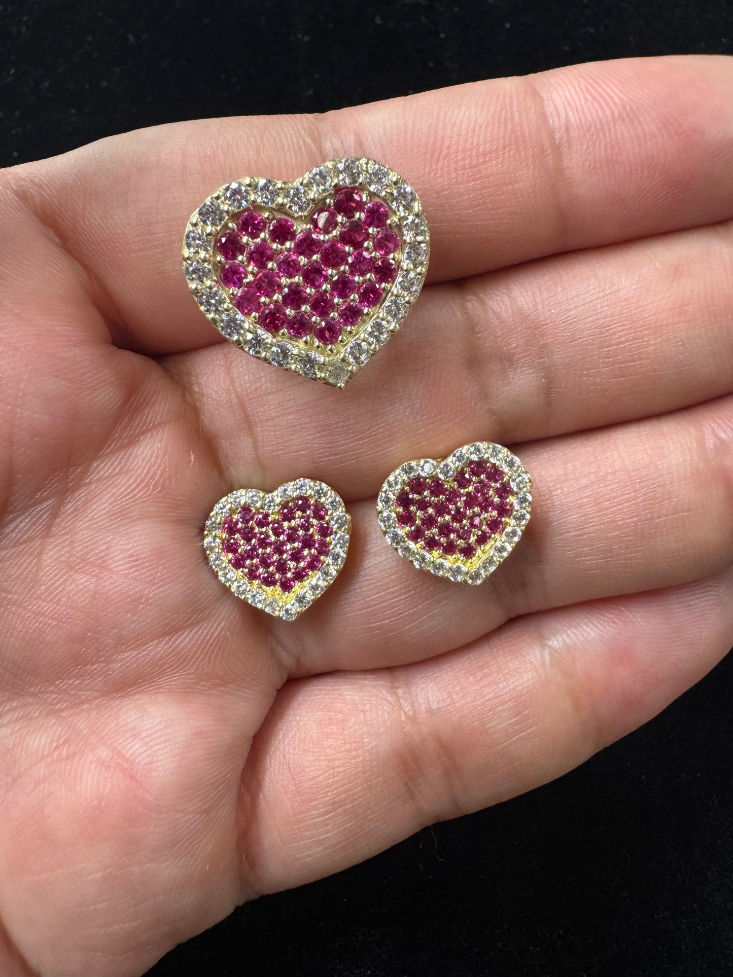 10k Hot Pink Slider Pendant, 10k Presidential Chain with Hot Pink slider and Earrings Set, 10k Gold Hot Pink Heart Pendant Only, Pink Heart Earrings Only ,Slider for Presidential link, Heart Pendant, Heart pendent, White Shiny Heart Charm