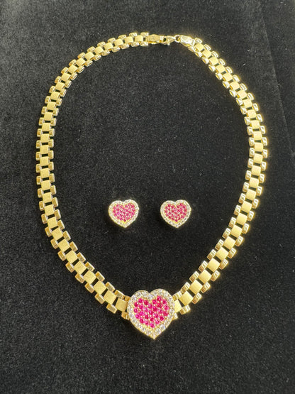 10k Hot Pink Slider Pendant, 10k Presidential Chain with Hot Pink slider and Earrings Set, 10k Gold Hot Pink Heart Pendant Only, Pink Heart Earrings Only ,Slider for Presidential link, Heart Pendant, Heart pendent, White Shiny Heart Charm